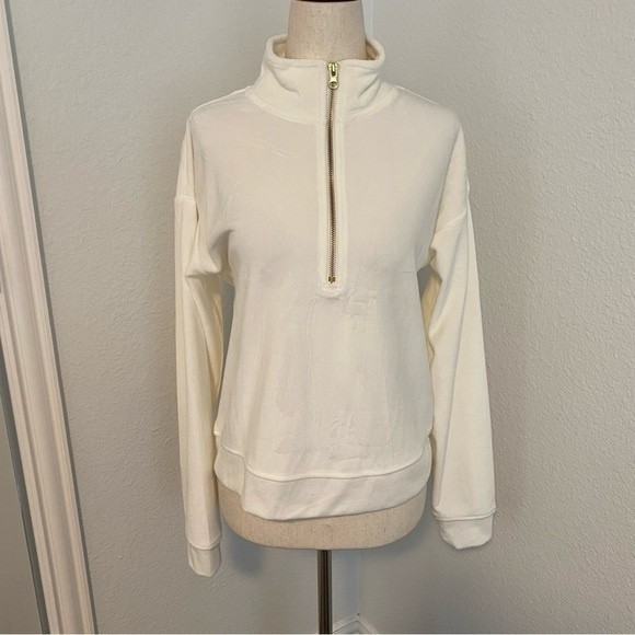 NWOT  Avia Velour Ivory White 1/4 Zip Cropped Pullover Jacket Size XS Oversize - Picture 2 of 9